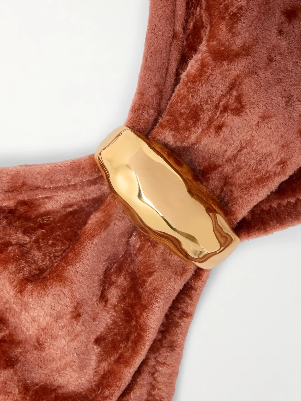 Close-up detail of the Chloé Embellished Velvet Halterneck Bikini Top