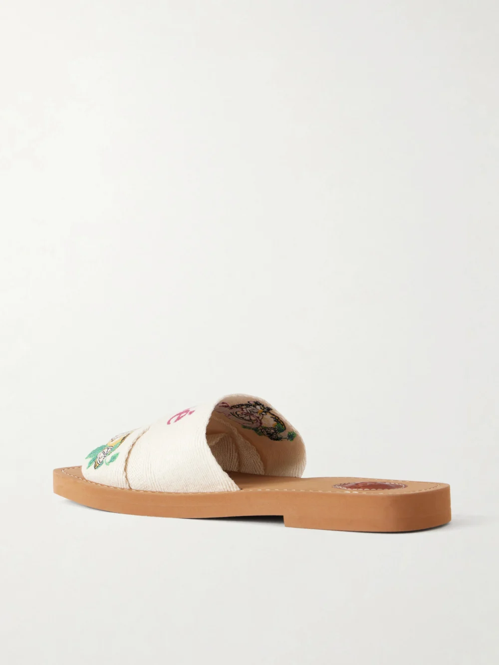 Back view of the Chloé Embroidered Linen-trim Sandals