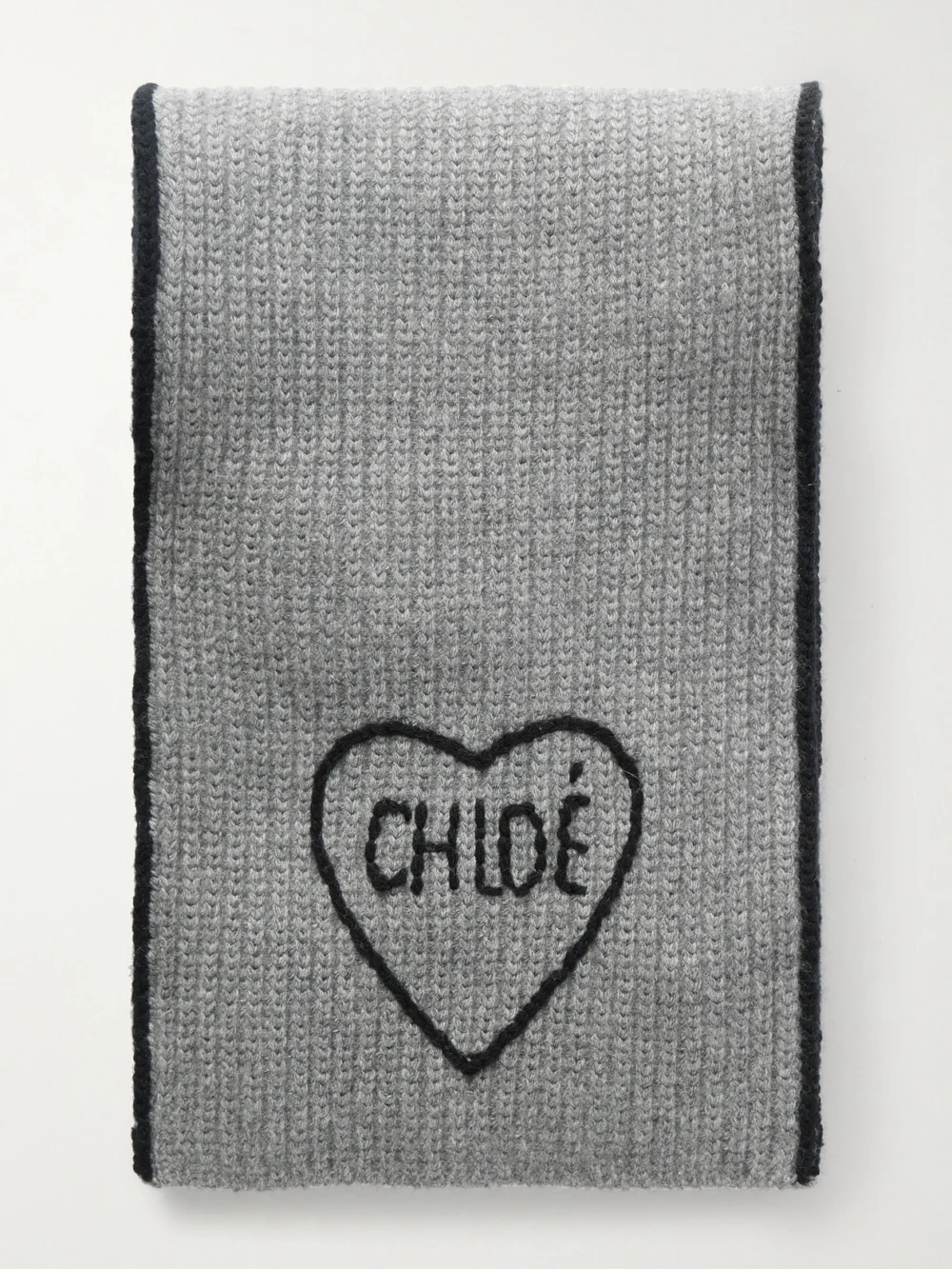 Chloé Embroidered Ribbed Wool and Cashmere-blend Scarf in gray