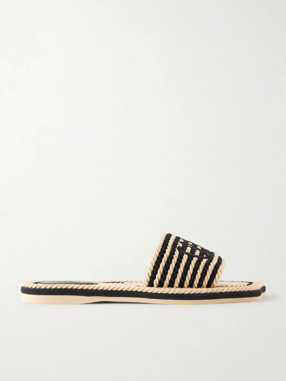 Chloé Embroidered Striped Cord Slides in black