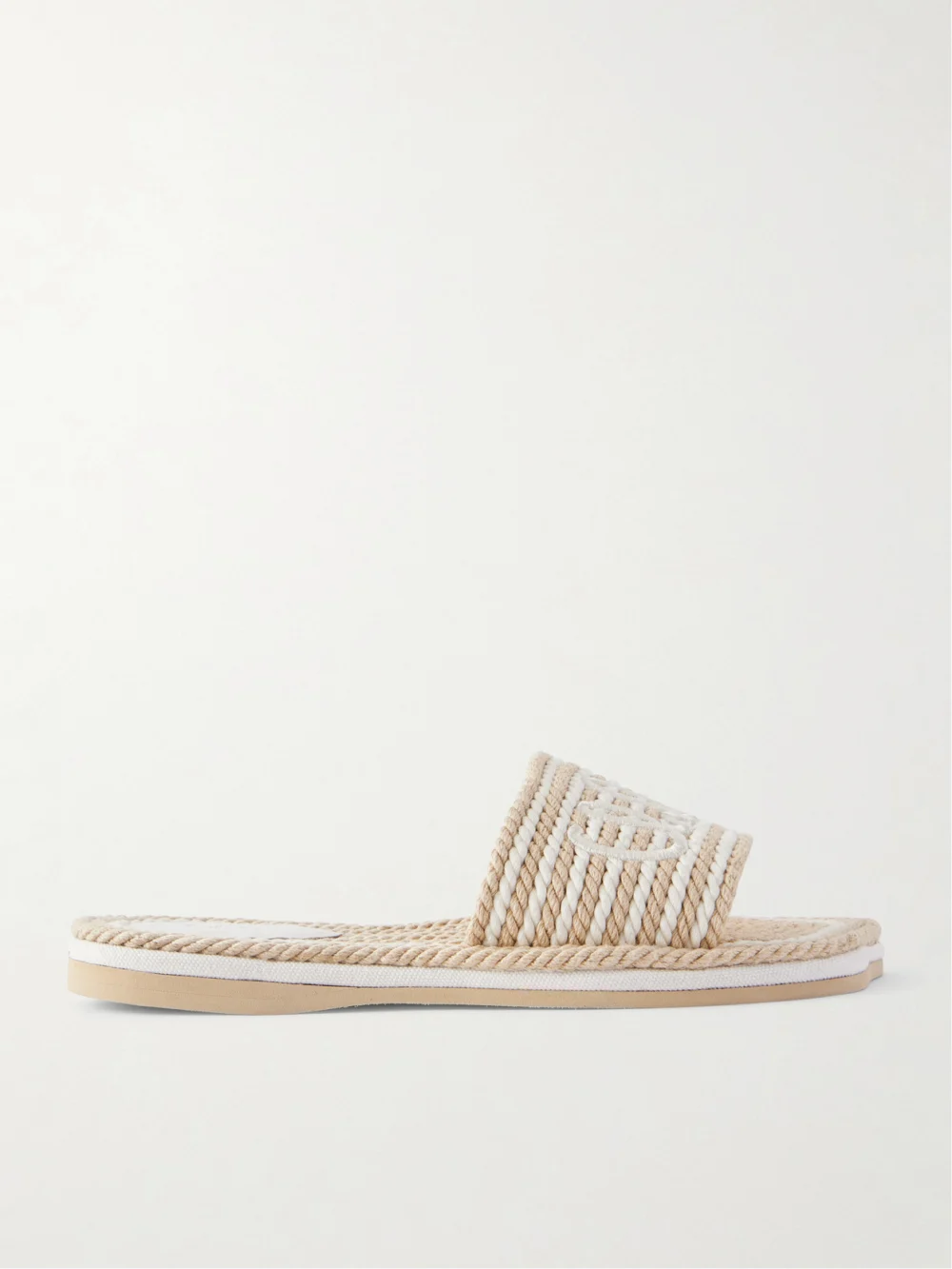 Chloé Embroidered Striped Cord Slides in neutral