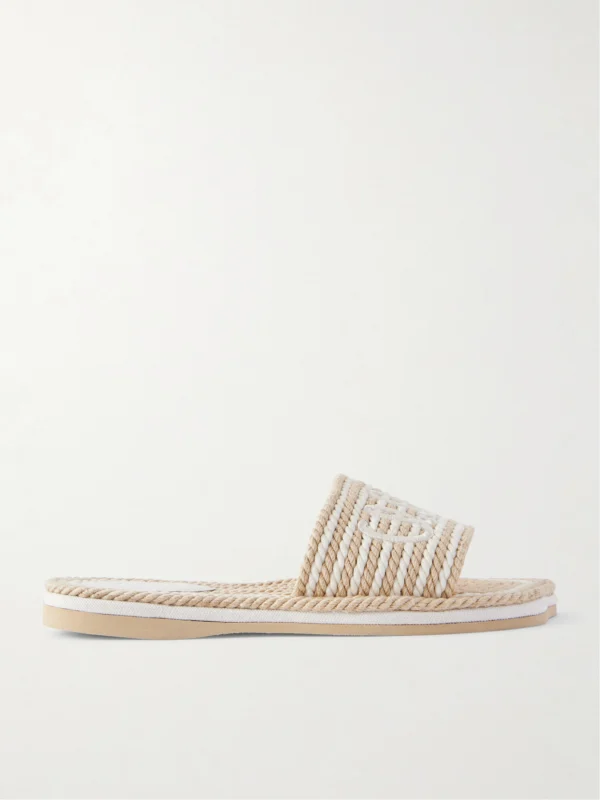 Chloé Embroidered Striped Cord Slides