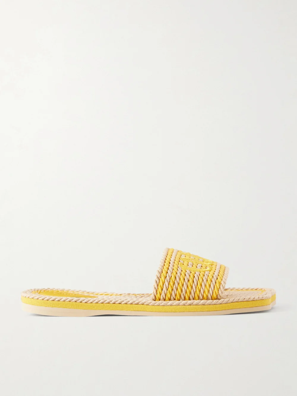 Chloé Embroidered Striped Cord Slides in yellow