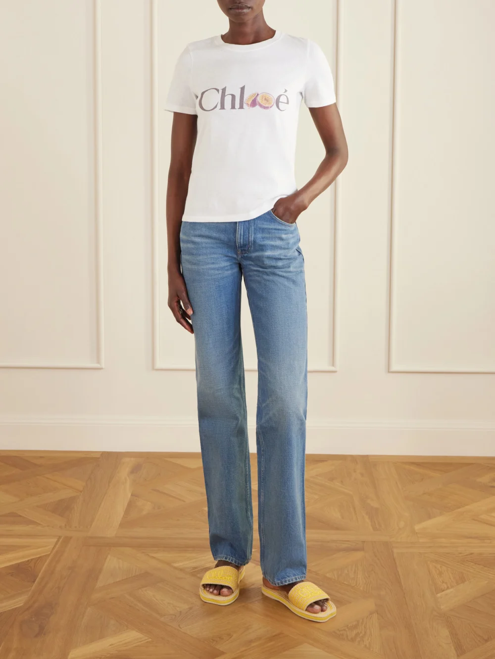 Chloé Embroidered Striped Cord Slides, styled view