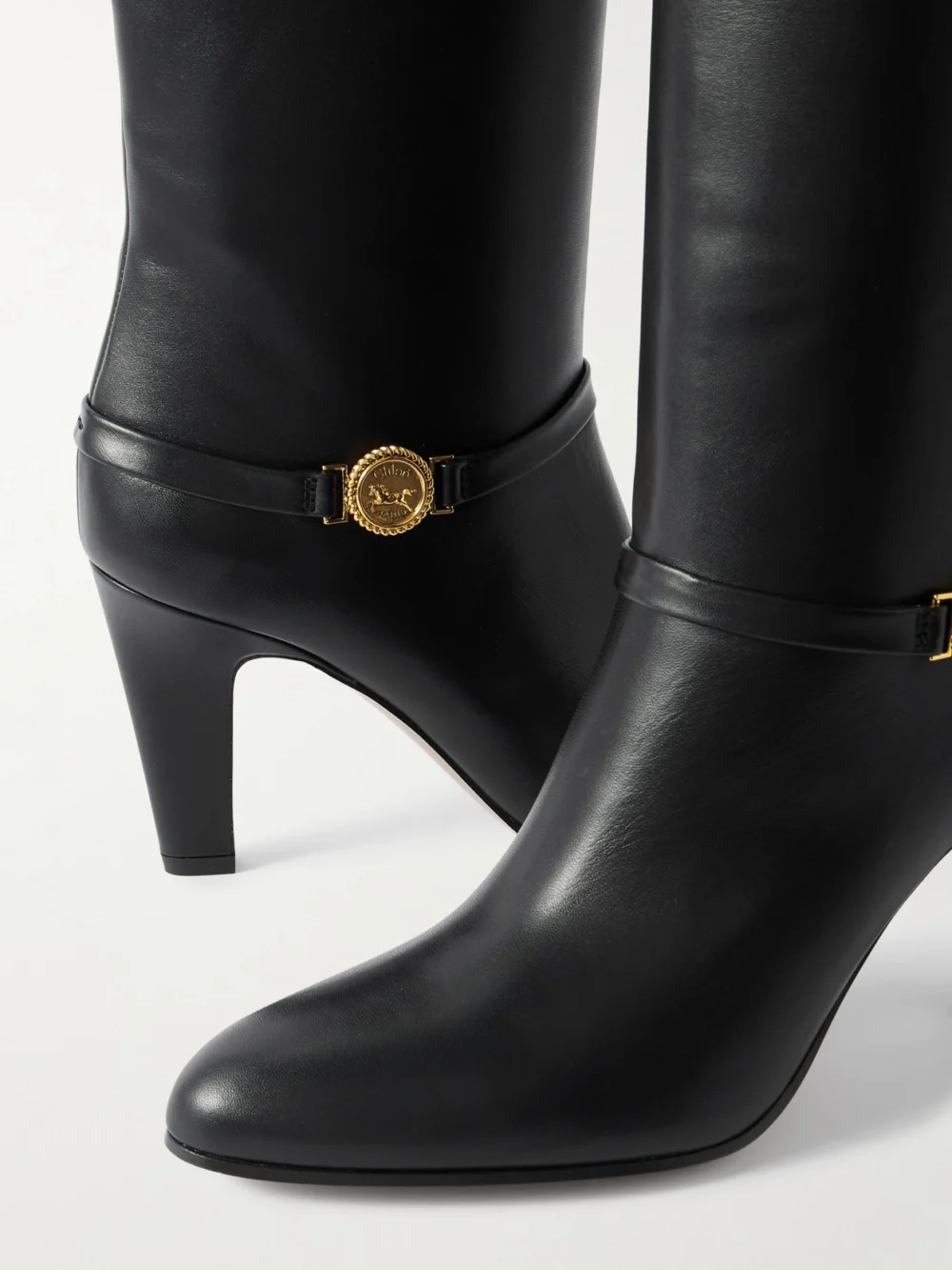 Close-up detail of the Chloé Eve Embellished Leather Knee Boots