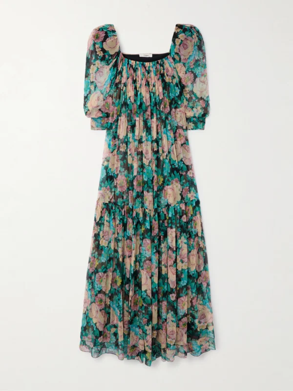 Chloé Gathered Floral-print Silk-muslin Maxi Dress