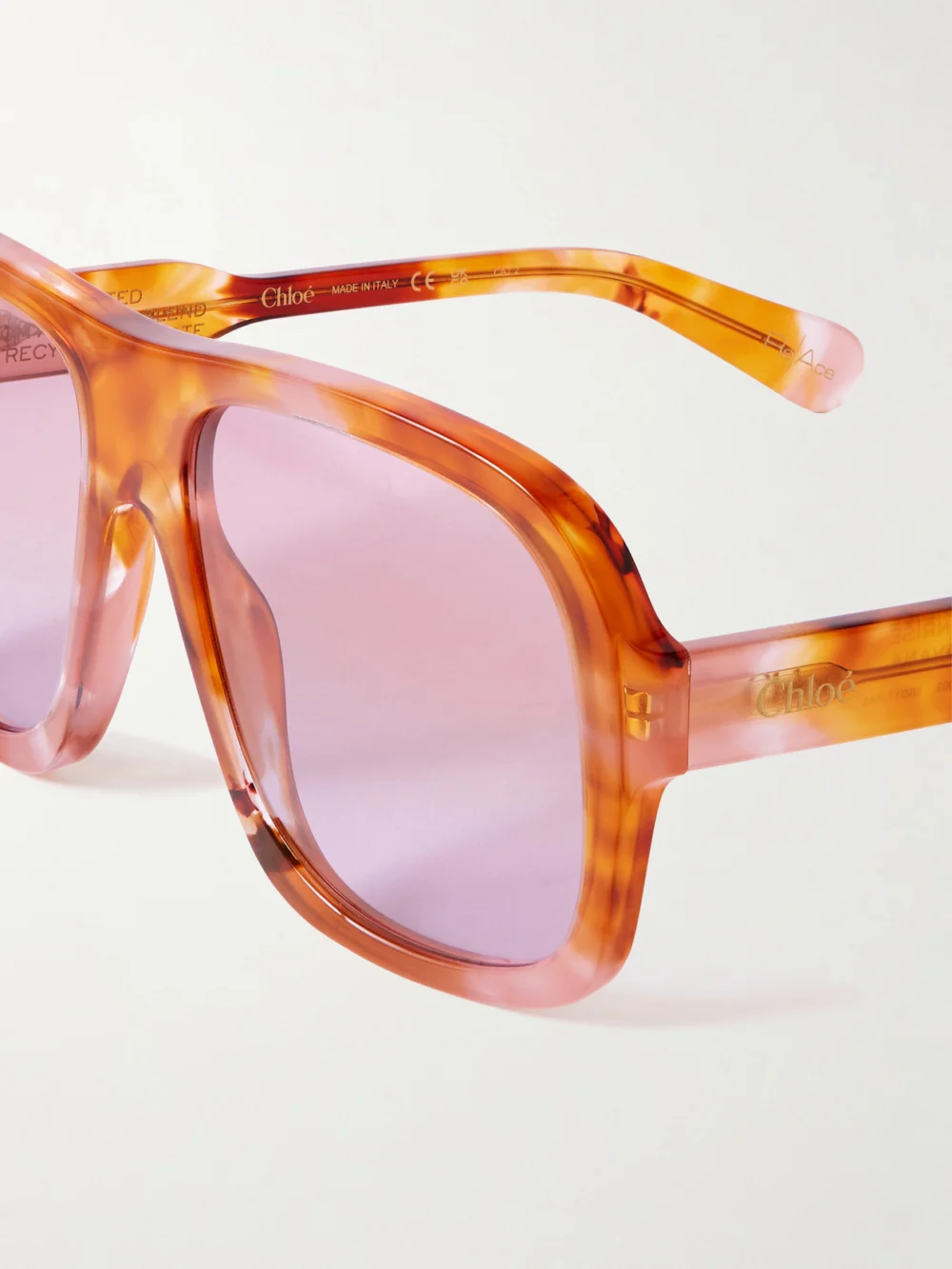 Close-up detail of the Chloé Gayia Aviator-style Tortoiseshell Acetate Sunglasses