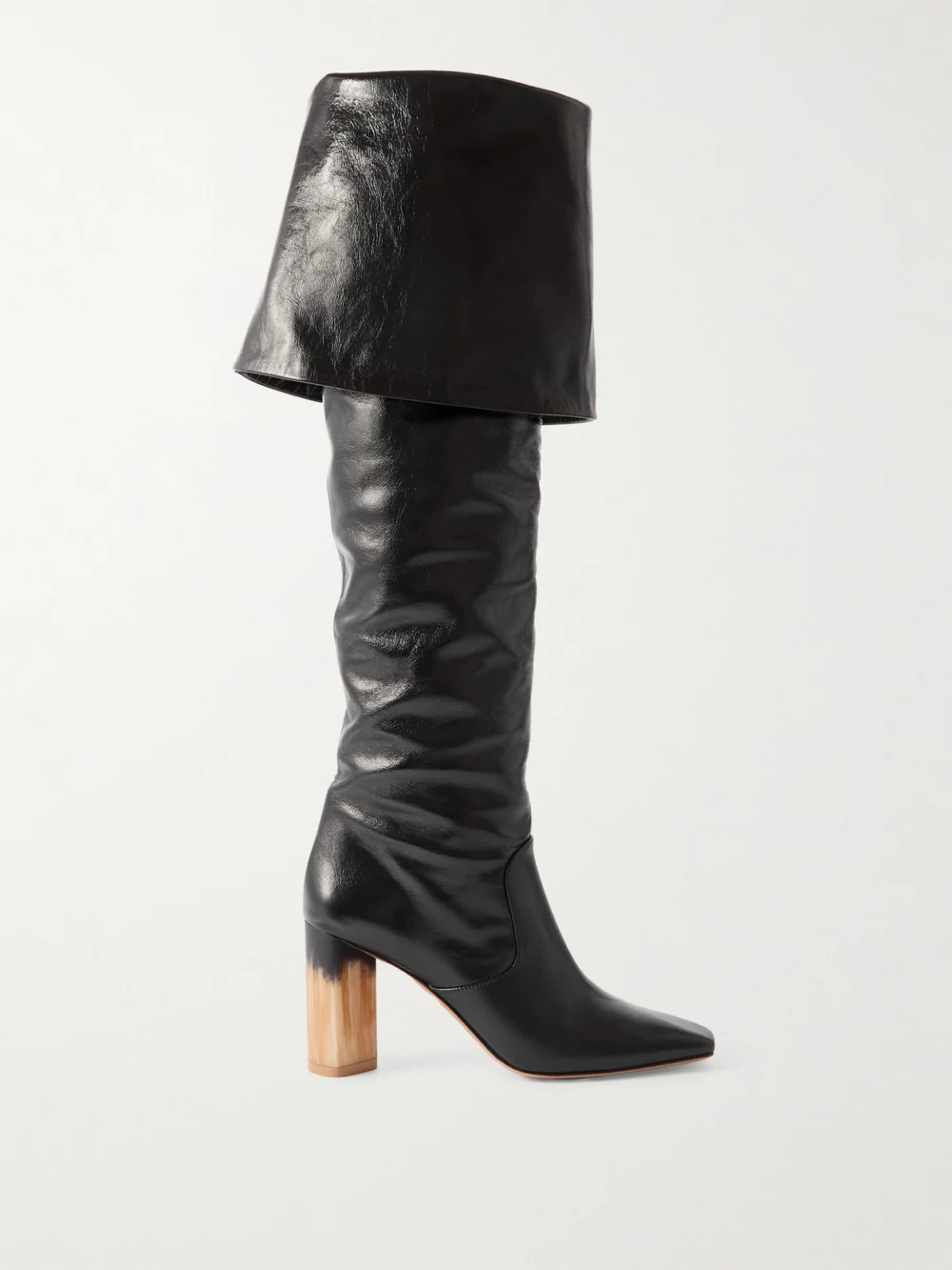 Chloé Georgia Ruched Polished-leather Knee Boots in black
