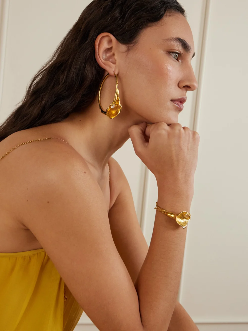 Chloé Gold-tone and Quartz Hoop Earrings, styled view