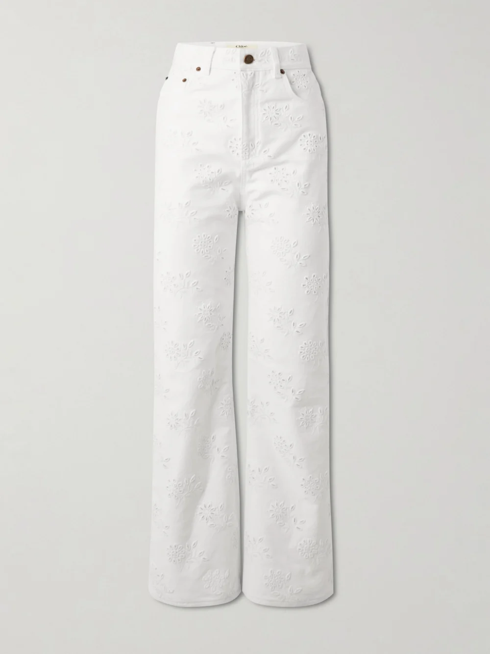 Chloé High-rise Straight-leg Broderie Anglaise Organic Jeans in white