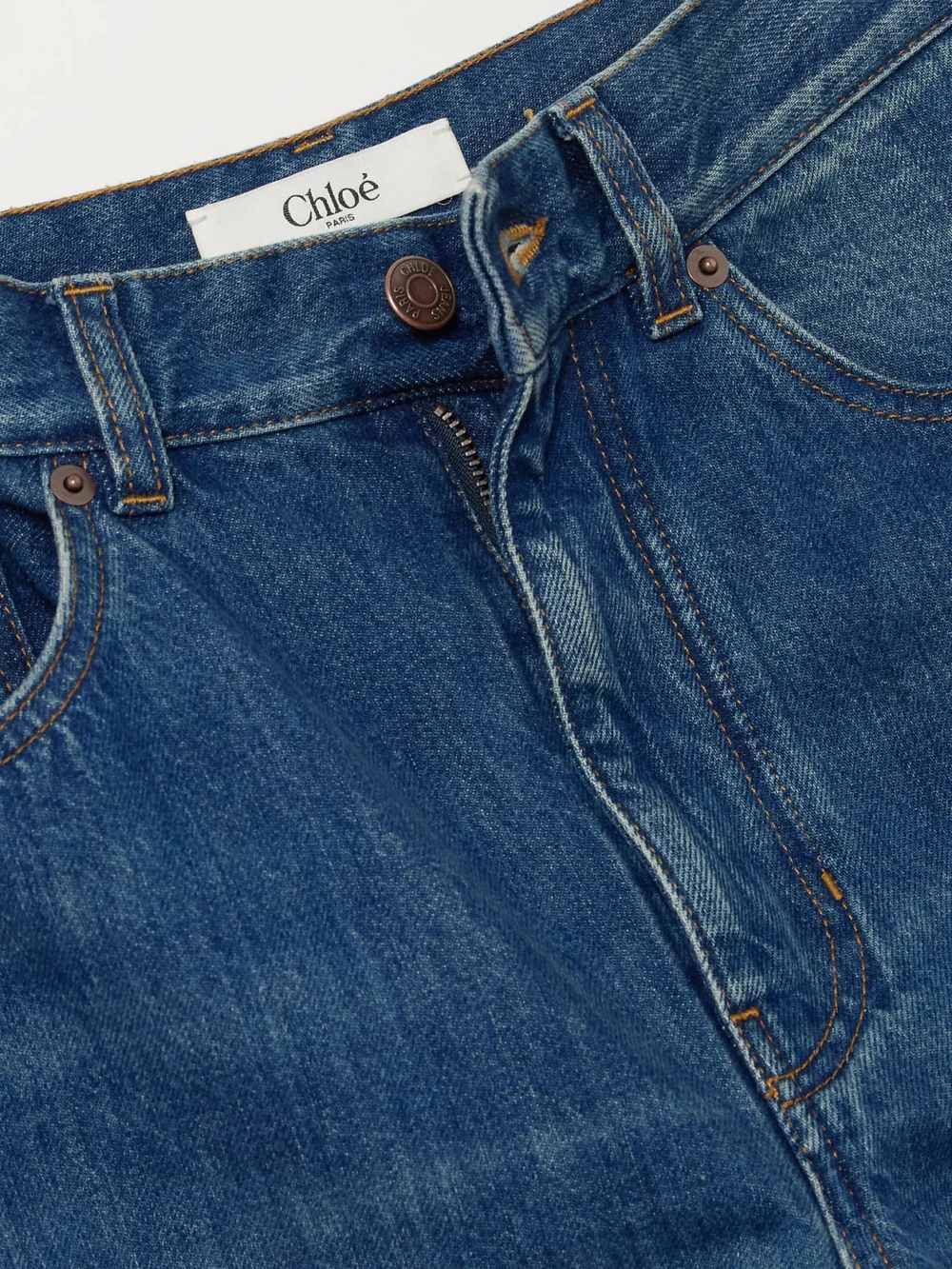 Close-up detail of the Chloé High-rise Wide-leg Jeans