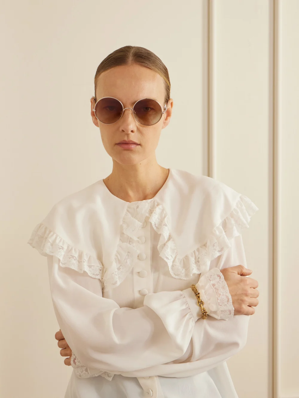 Chloé Iconic Round-frame Gold-tone Sunglasses, styled view