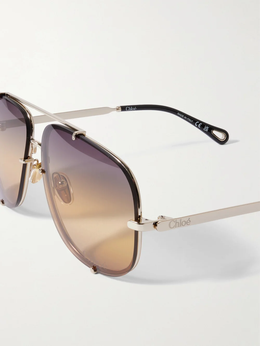 Close-up detail of the Chloé Ivy Aviator-style Gold-tone Sunglasses