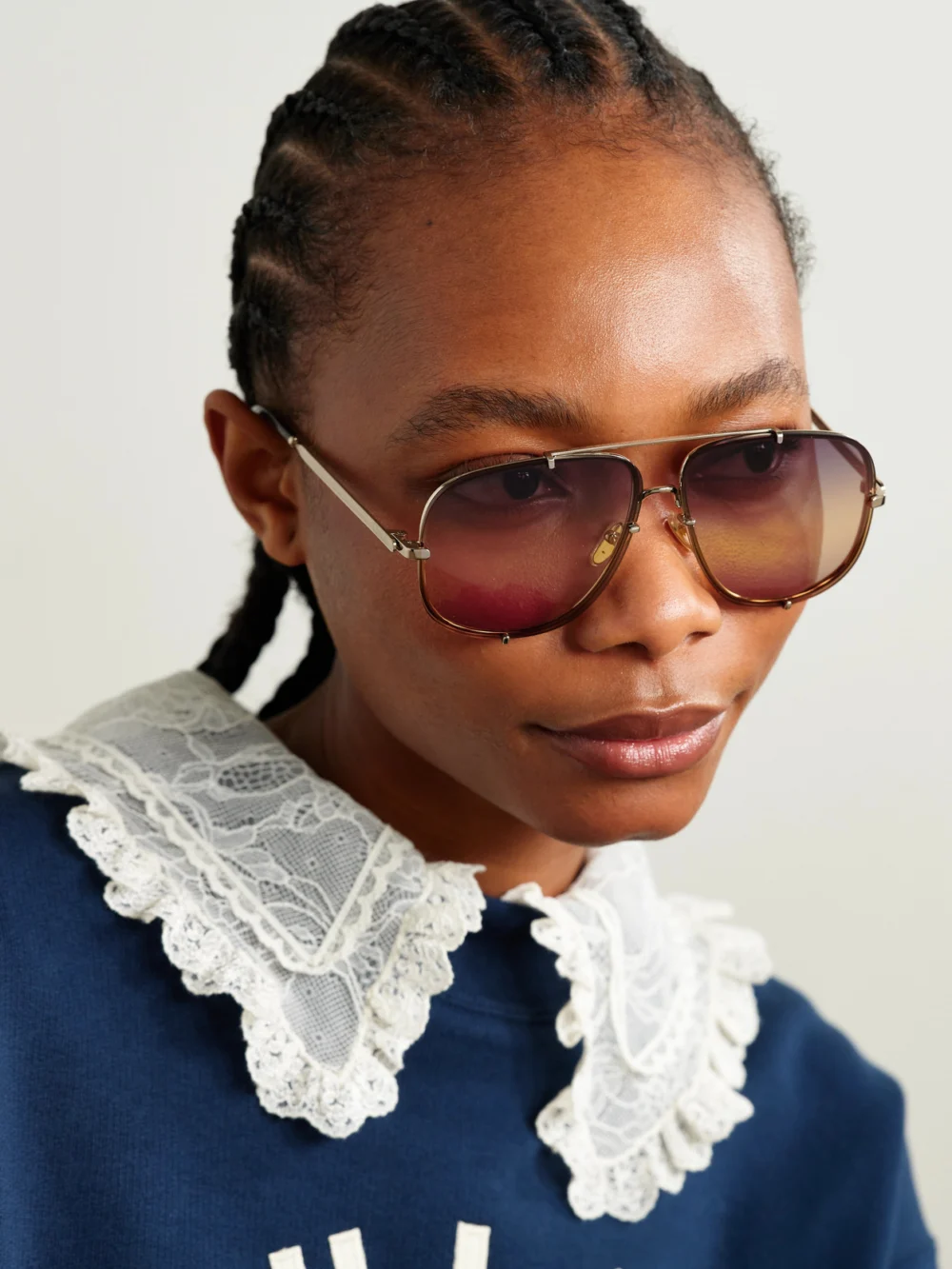 Chloé Ivy Aviator-style Gold-tone Sunglasses, styled view