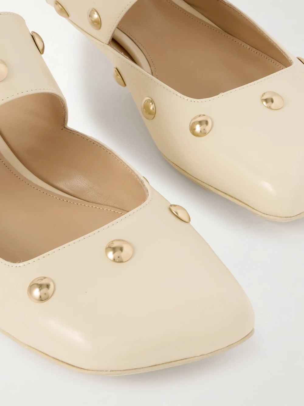 Close-up detail of the Chloé Jade Studded Leather Mules