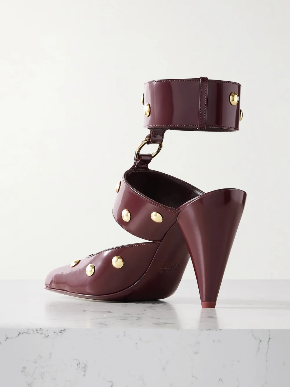 Back view of the Chloé Jade Studded Patent-leather Pumps