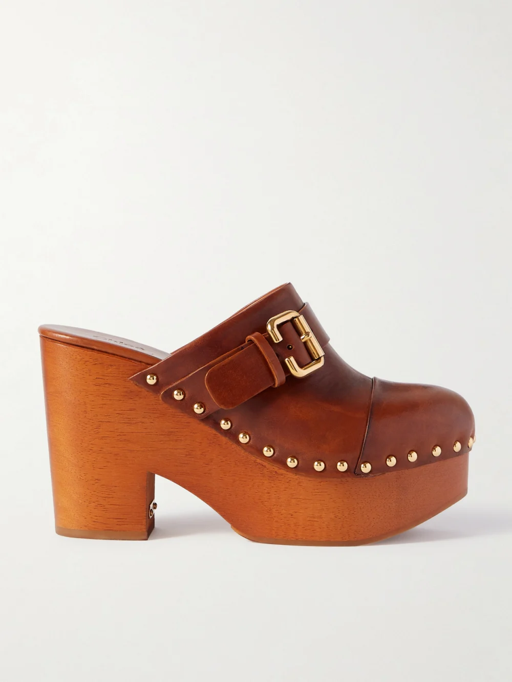 Chloé Jeanette Studded Platform Clogs in tan
