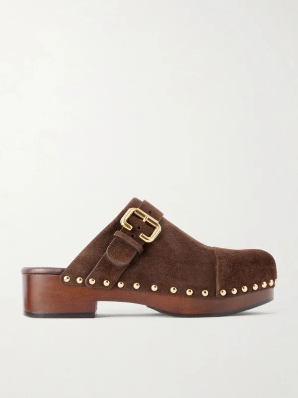 Chloé Jeannette Embellished Suede Clogs