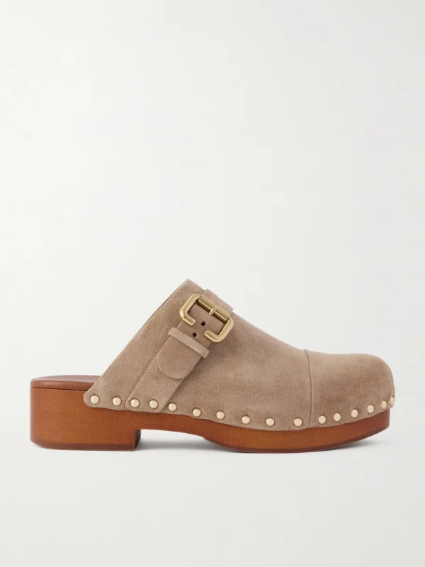 Chloé Jeannette Embellished Suede Clogs