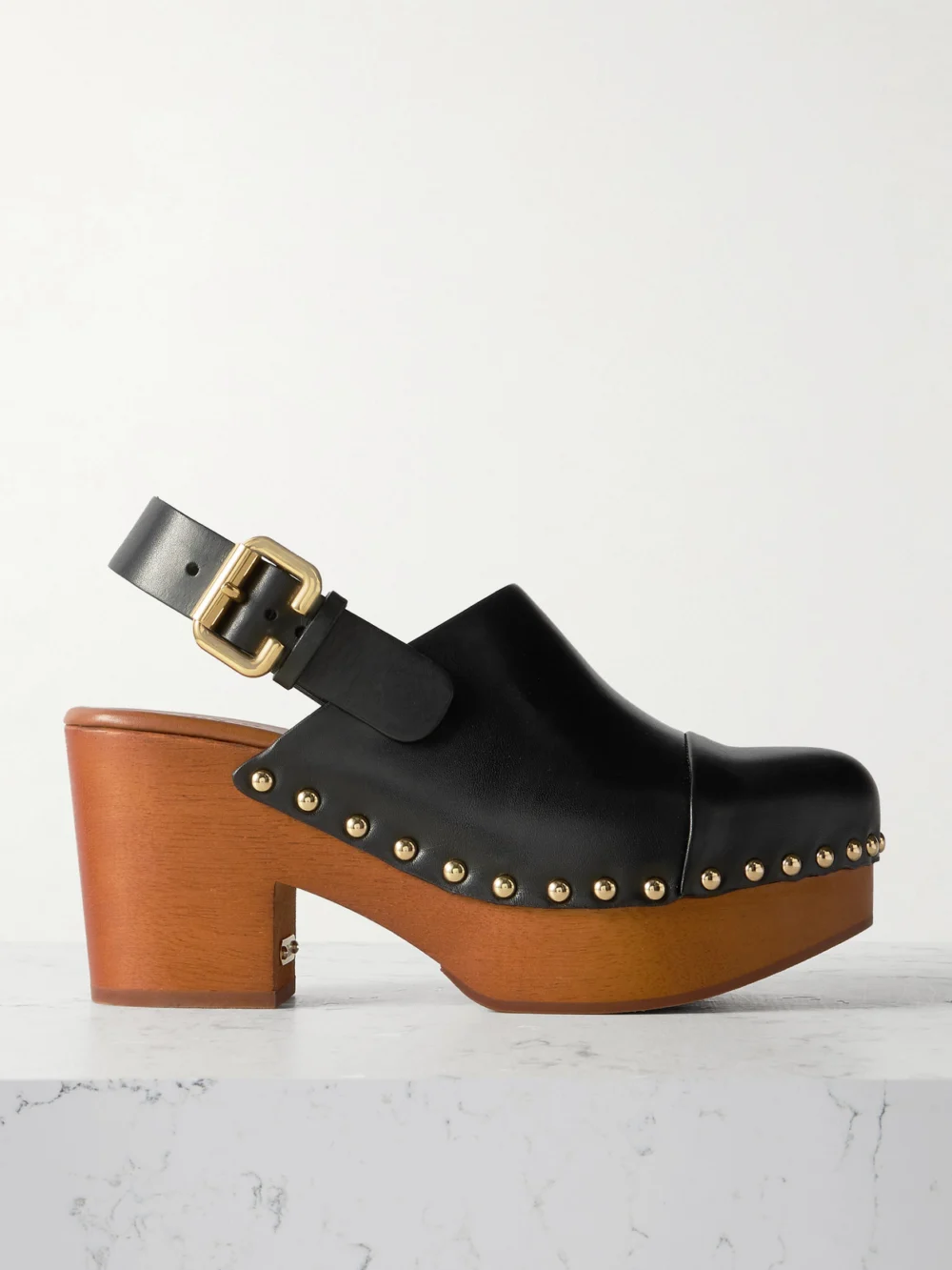 Chloé Jeannette Studded Leather Slingback Platform Clogs in black