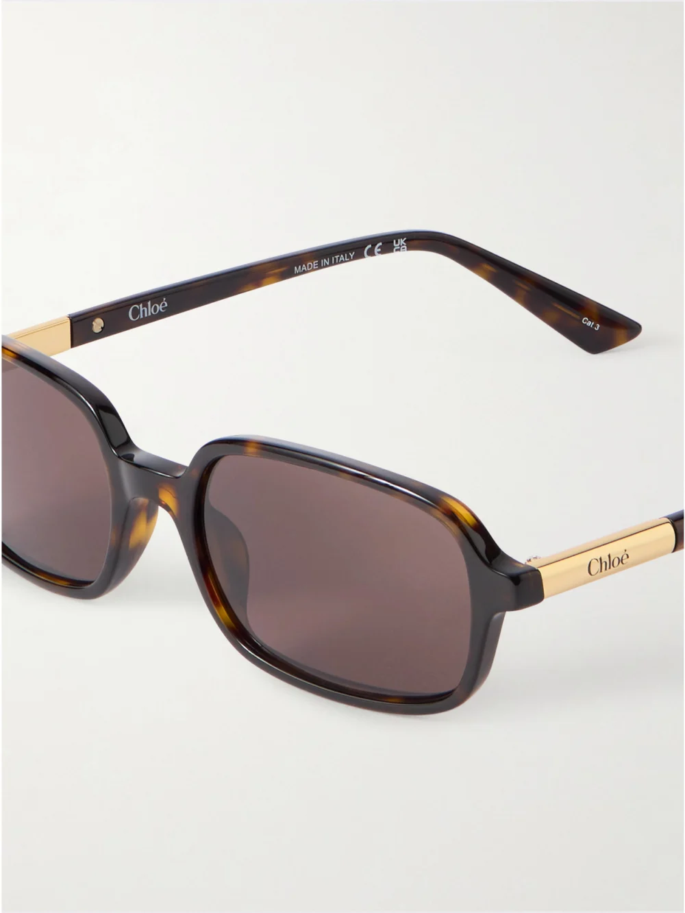 Close-up detail of the Chloé Judy Rectangle-frame Tortoiseshell Acetate Sunglasses