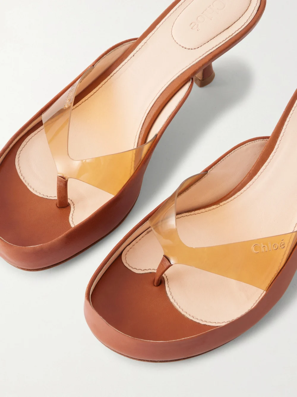 Close-up detail of the Chloé Junie Tpu and Leather Sandals