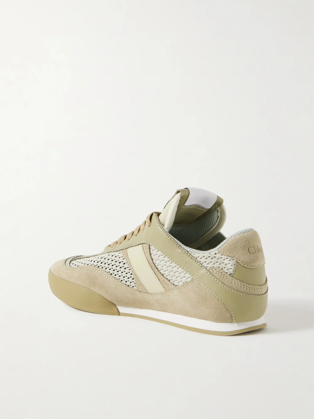 Back view of the Chloé Kick Leather and Suede-trimmed Mesh Sneakers
