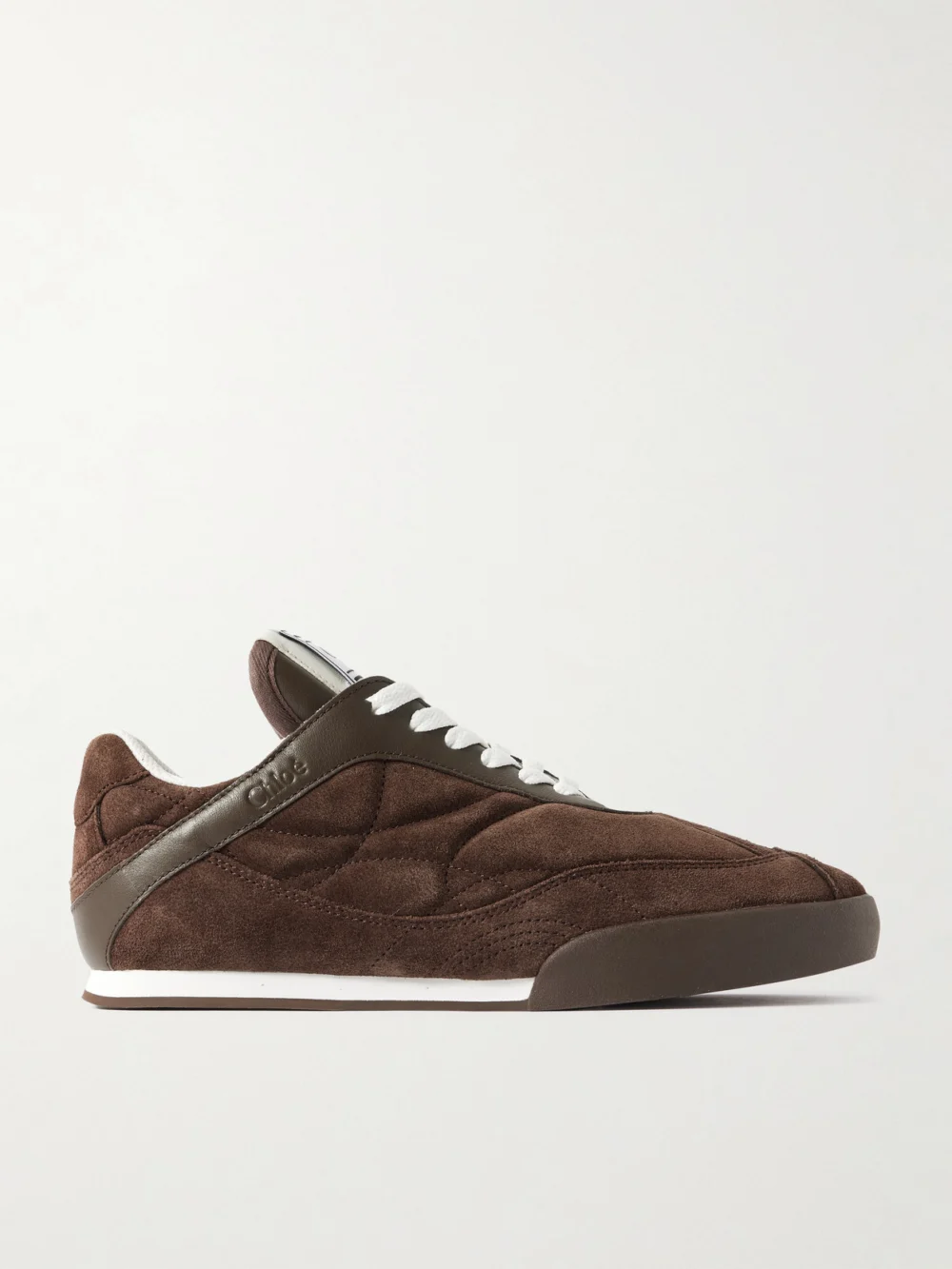 Chloé Kick Leather-trimmed Quilted Suede Sneakers in chocolate