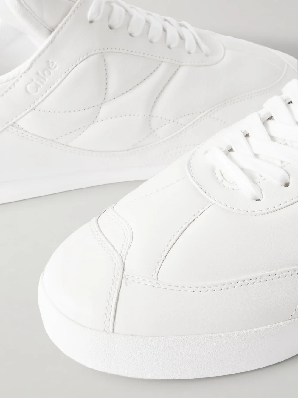 Close-up detail of the Chloé Kick Quilted-leather Sneakers