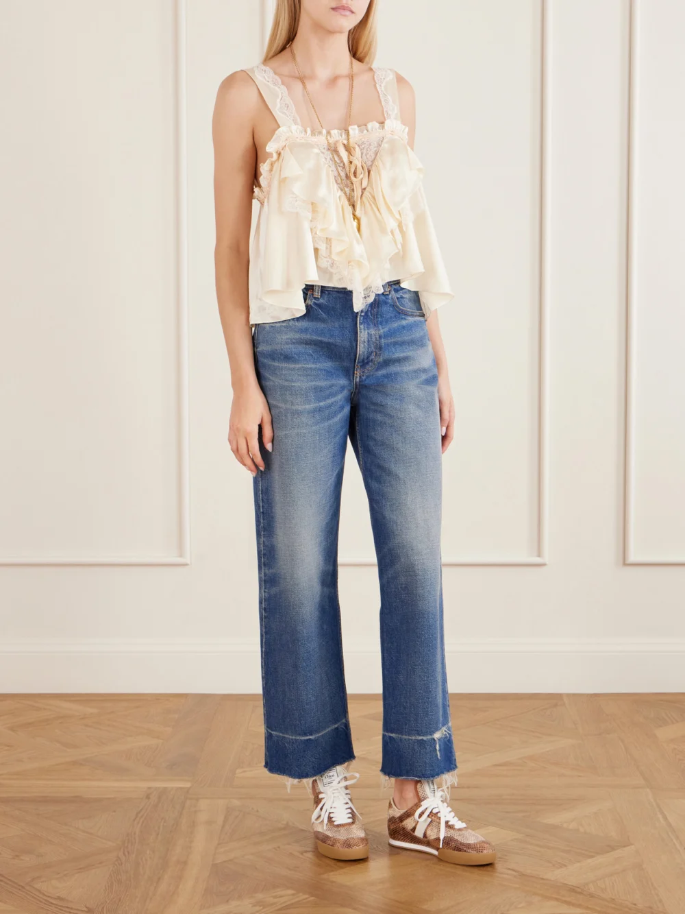 Chloé Kick Snake-effect Leather Low Top Sneakers, styled view