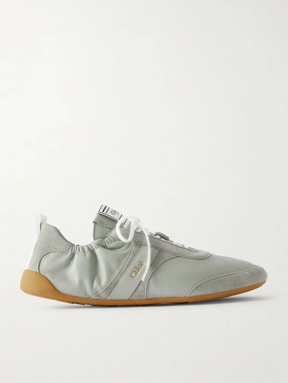 Chloé Kick Suede and Leather Sneakers in sage green