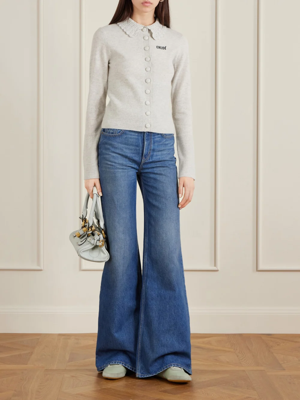 Chloé Kick Suede and Leather Sneakers, styled view