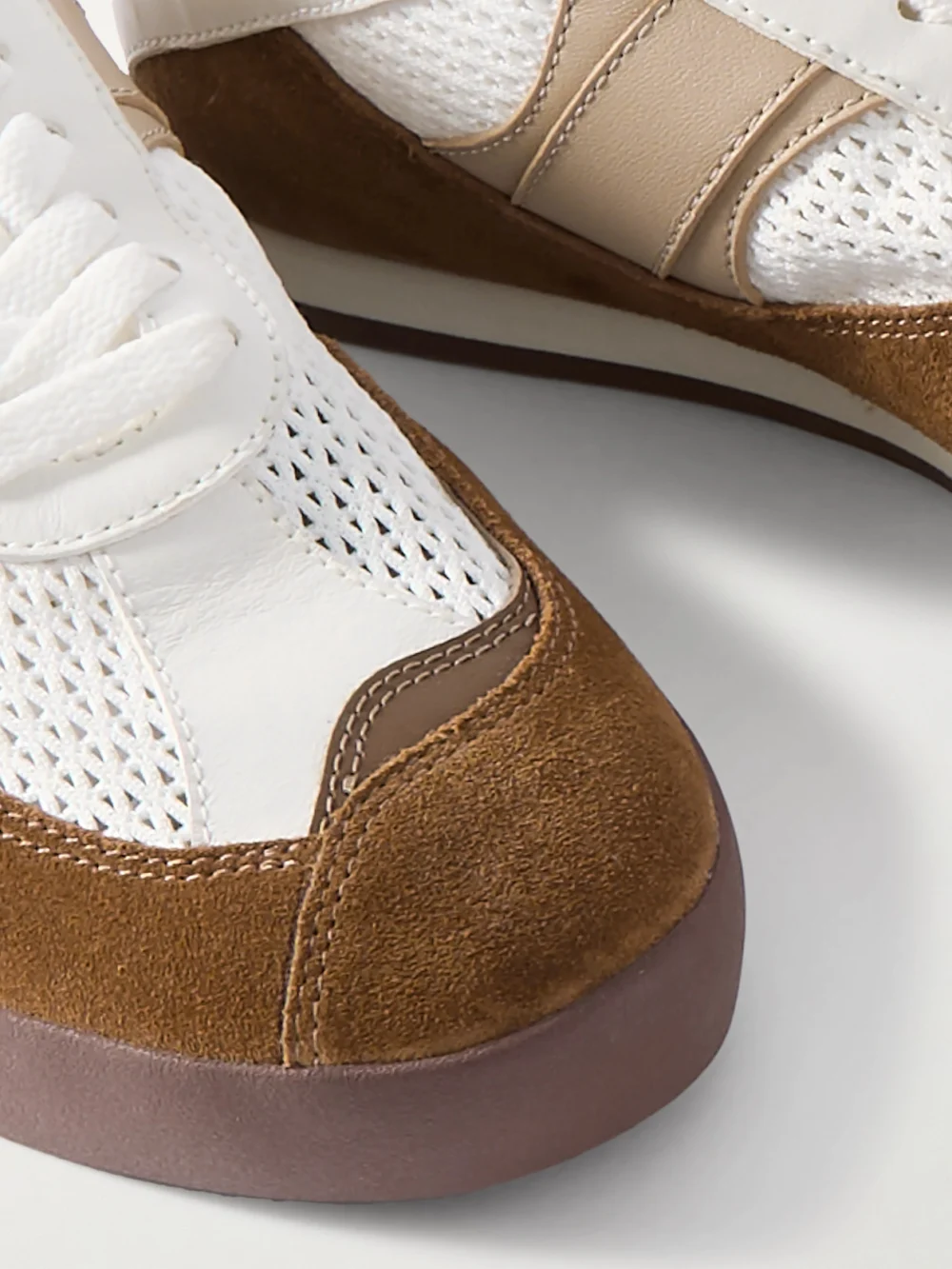 Close-up detail of the Chloé Kick Suede, Mesh and Leather Sneakers