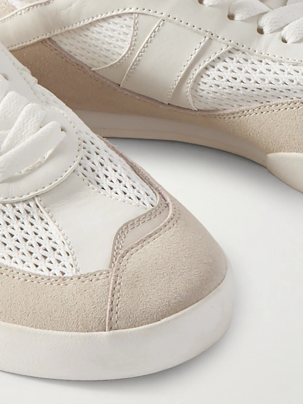 Close-up detail of the Chloé Kick Suede, Mesh and Leather Sneakers