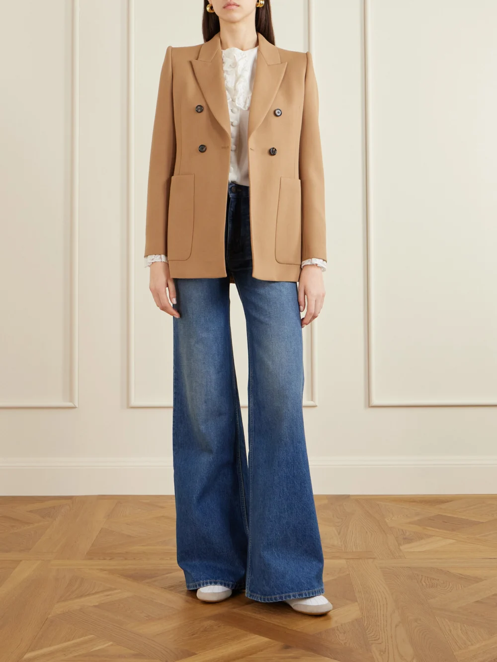 Chloé Kick Suede-trimmed Leather Sneakers, styled view