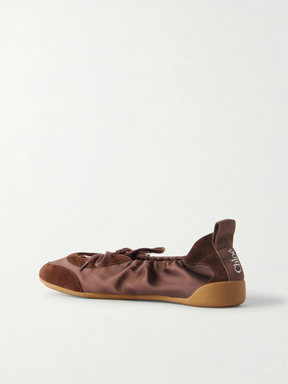 Back view of the Chloé Kick Suede-trimmed Satin Sneakers