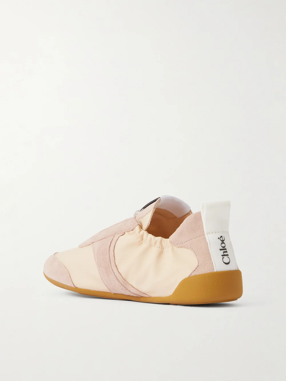 Back view of the Chloé Kick Suede-trimmed Shell Sneakers