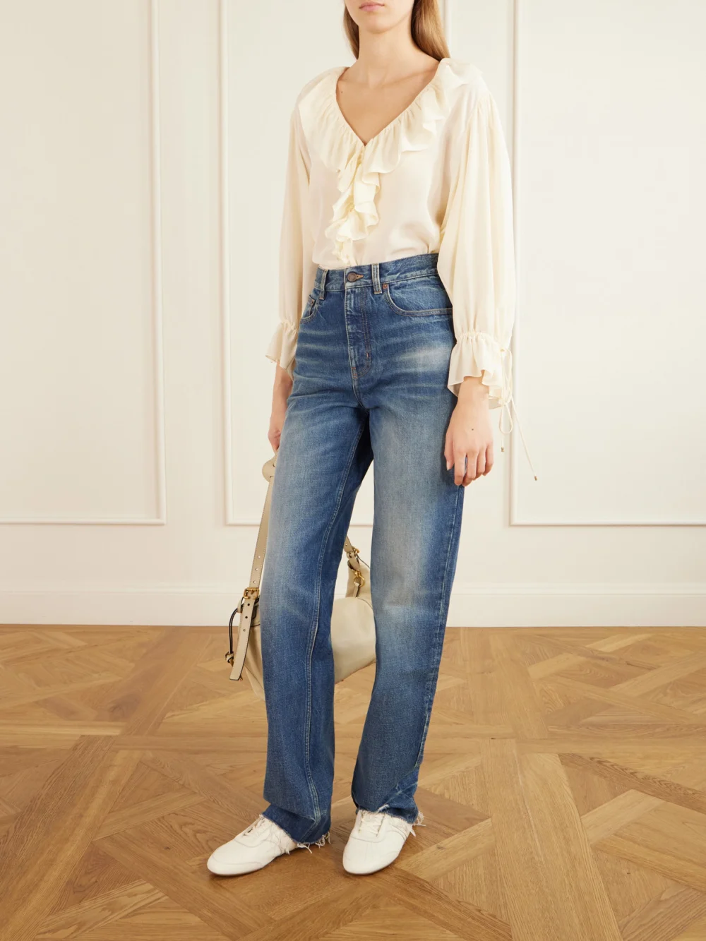 Chloé Kick Textured-leather Low-top Sneakers, styled view