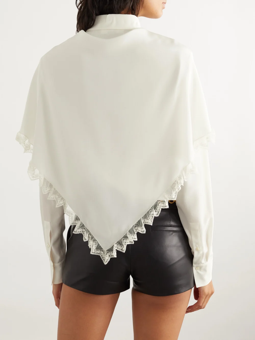 Back view of the Chloé Lace-trimmed Draped Layered Silk-crepe De Chine Shirt