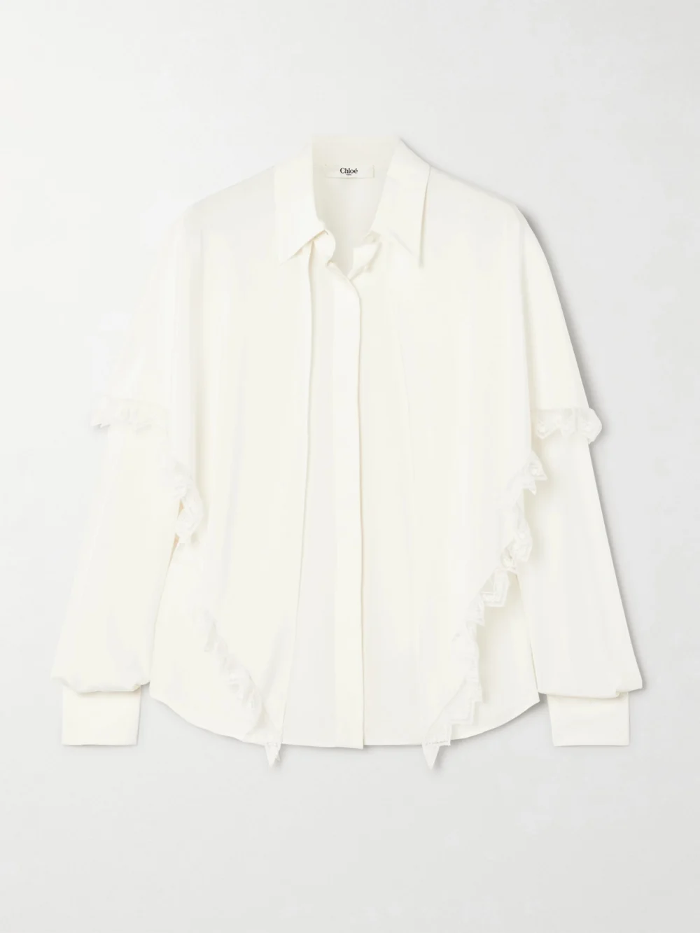 Chloé Lace-trimmed Draped Layered Silk-crepe De Chine Shirt in white