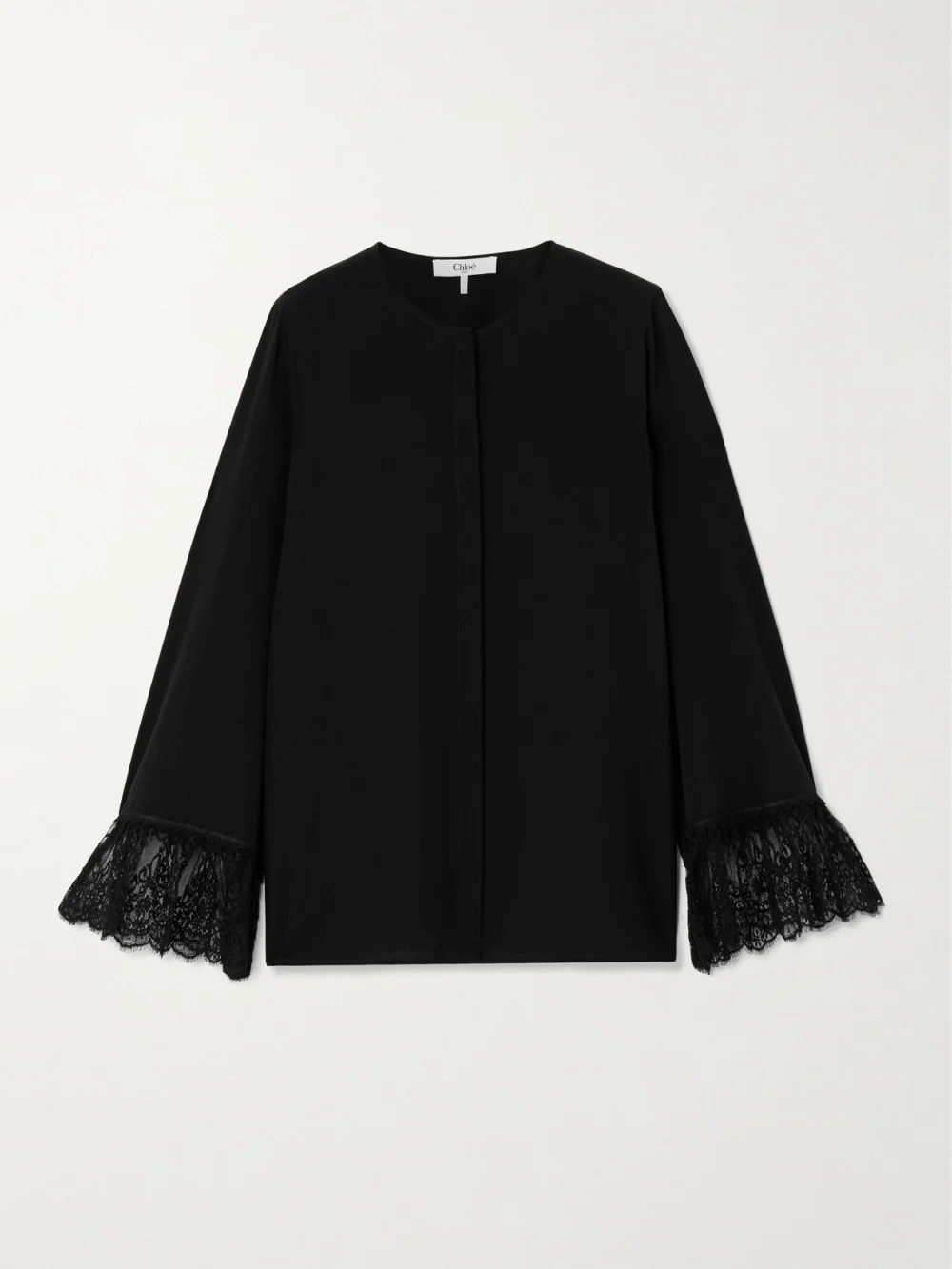 Chloé Lace-trimmed Silk Crepe De Chine Shirt in black