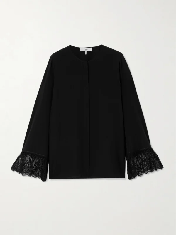 Chloé Lace-trimmed Silk Crepe De Chine Shirt