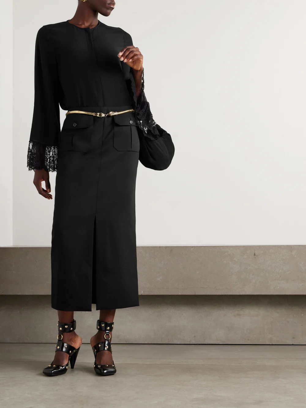Chloé Lace-trimmed Silk Crepe De Chine Shirt, worn by a model