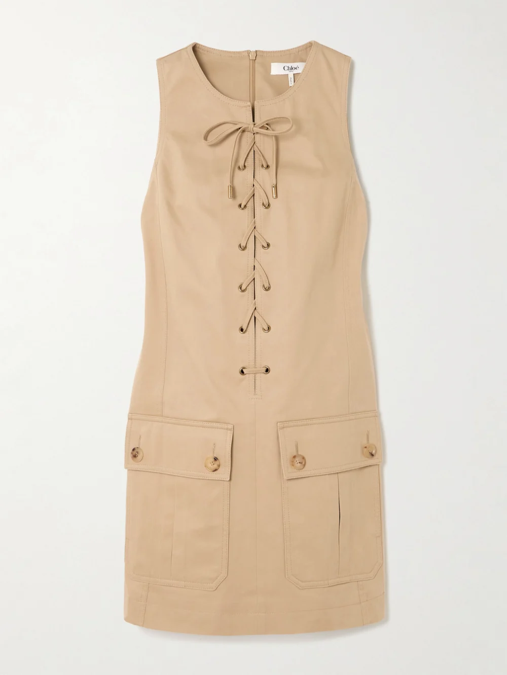Chloé Lace-up Cotton Mini Dress in tan