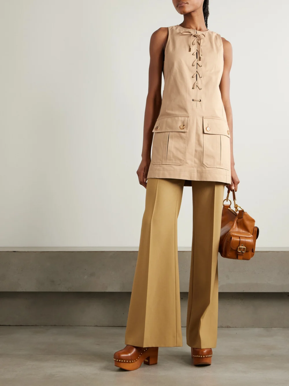 Chloé Lace-up Cotton Mini Dress, worn by a model