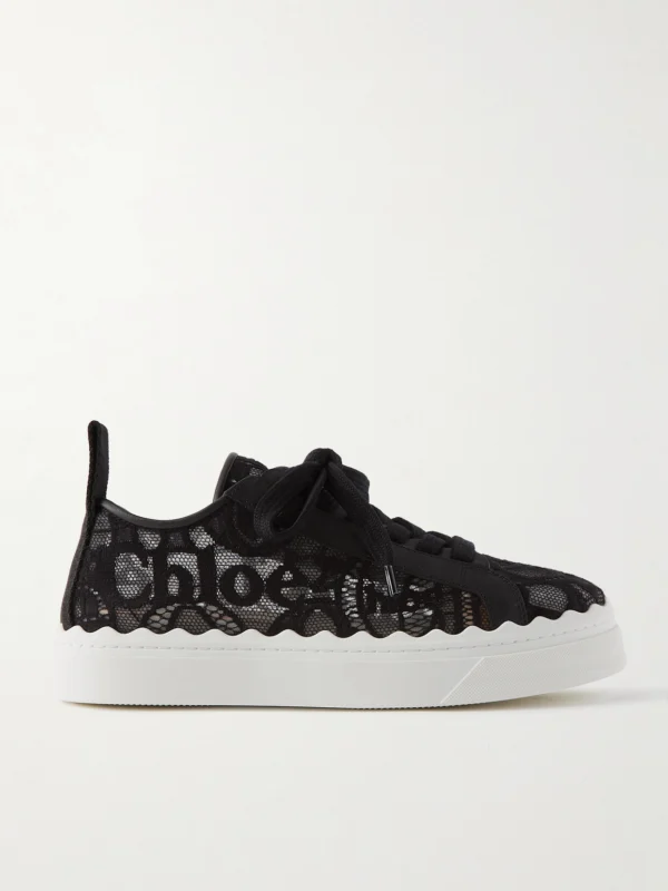 Chloé Lauren Scalloped Logo-detailed Lace and Leather Sneakers