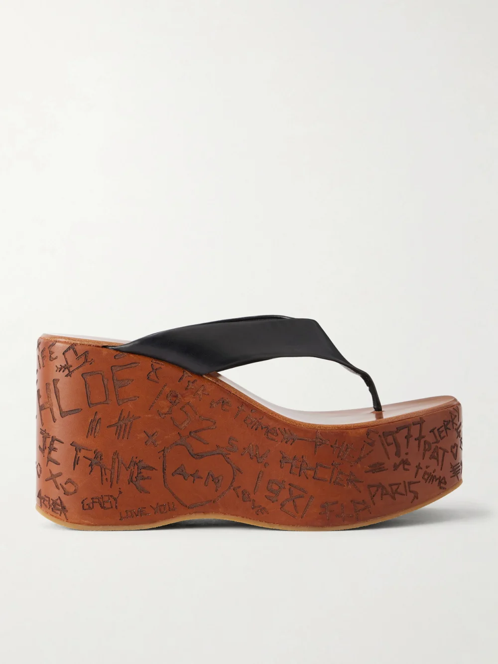 Chloé Leather Platform Thong Sandals in black