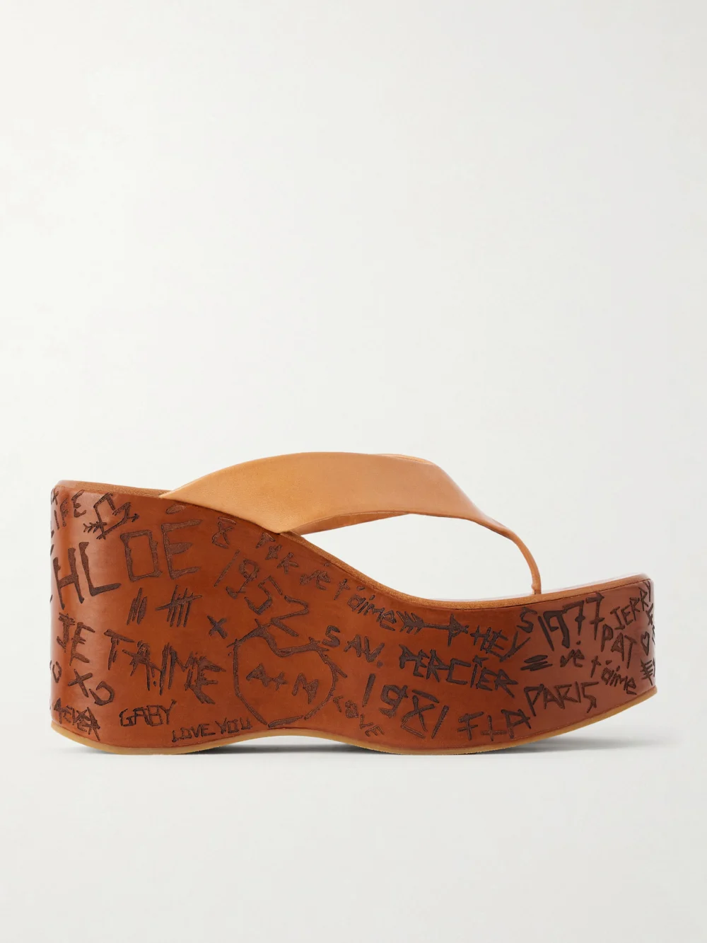 Chloé Leather Platform Thong Sandals in tan