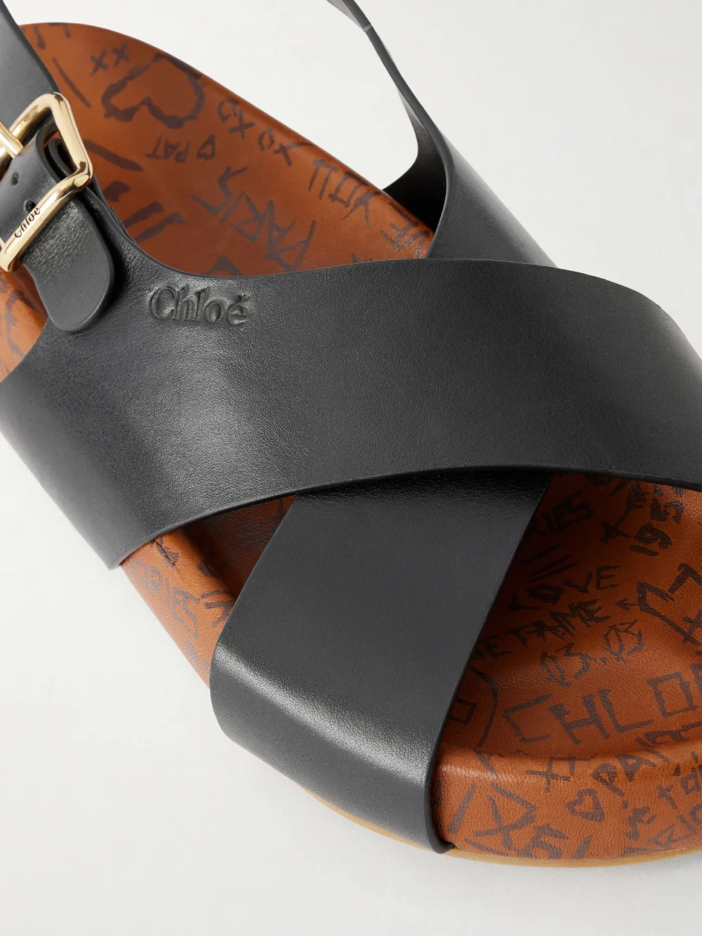 Close-up detail of the Chloé Leather Sandals