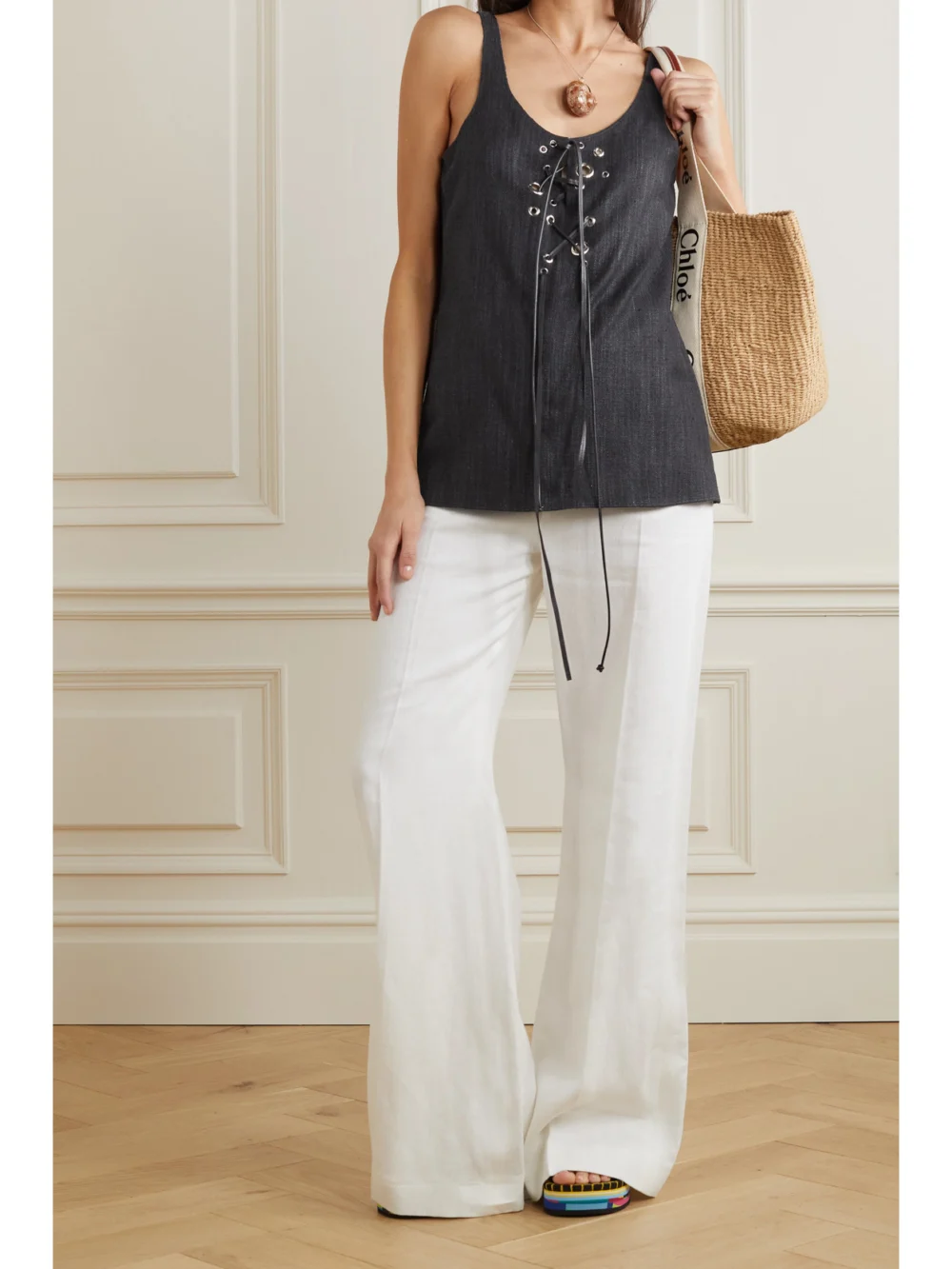 Chloé Leather-trimmed Silk-blend Canvas Tank, worn by a model